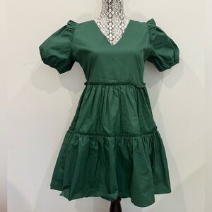 SUGARLIPS Babydoll V-Neck Tiered Ruffle Sleeve Green Dress Size Small NWT